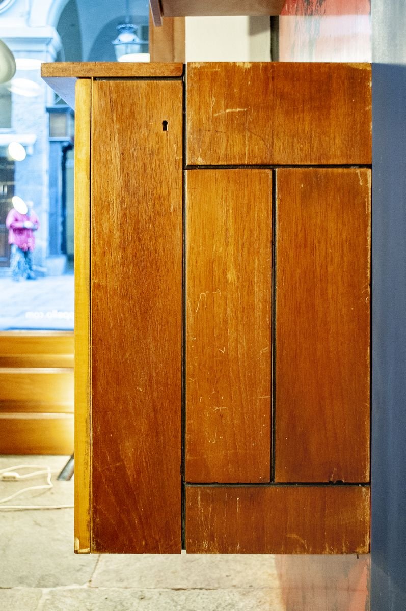 Italian Wooden Mobile Wall Unit with Bar Cabinet Decorated with Boiserie, 1958