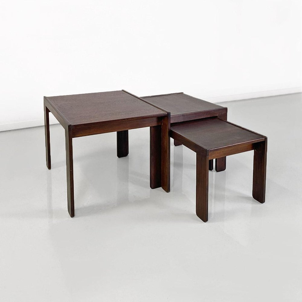 Italian Wooden Removable Coffee Tables by Afra and Tobia Scarpa for Cassina, 1965, Set of 3