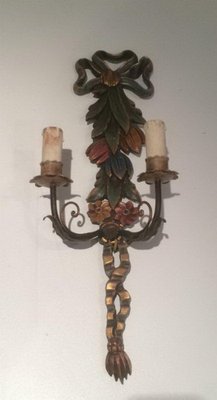 Italian Wooden Sculpted Wall Lights, 1960s, Set of 2-BA-1365699