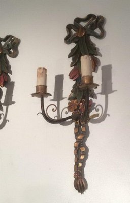 Italian Wooden Sculpted Wall Lights, 1960s, Set of 2-BA-1365699