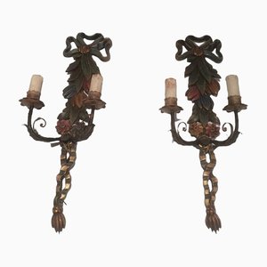 Italian Wooden Sculpted Wall Lights, 1960s, Set of 2-BA-1365699