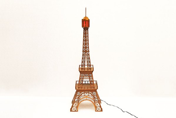 Italian Wooden Tour Eiffel Sculpture with Light, 1960s-HS-590222