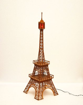 Italian Wooden Tour Eiffel Sculpture with Light, 1960s-HS-590222