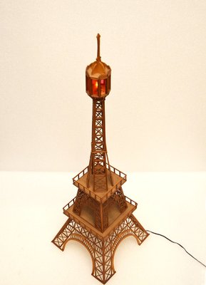 Italian Wooden Tour Eiffel Sculpture with Light, 1960s-HS-590222