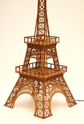 Italian Wooden Tour Eiffel Sculpture with Light, 1960s-HS-590222