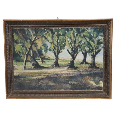 Italian Woodland Landscape Painting, 1920s, Oil on Canvas, Framed-DCO-1192354