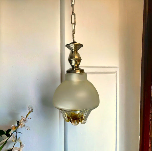 Italian Yellow Art Glass Hanging Lamp in style of Mazzega 1960s