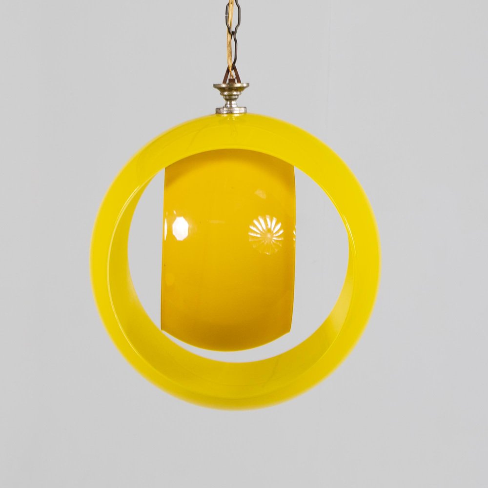 Italian Yellow Eclisse Hanging Lamp by Carlo Nason for Mazzega, 1960s