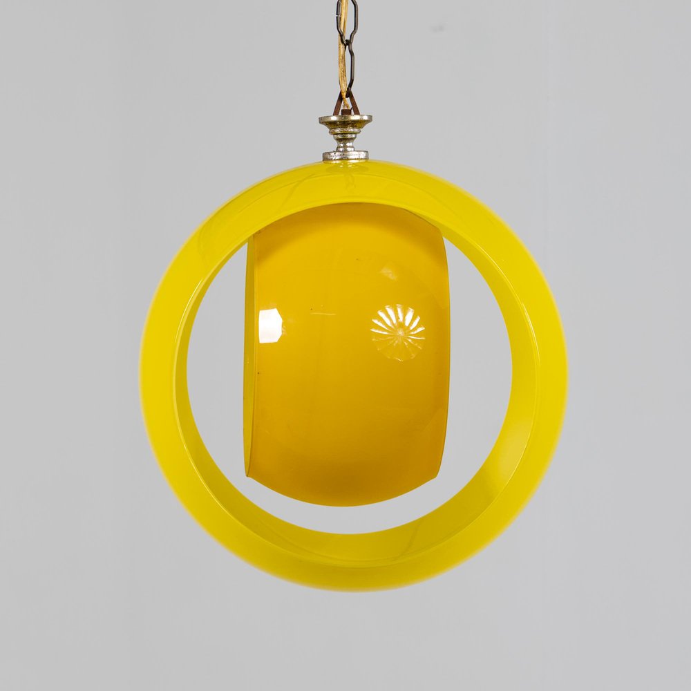 Italian Yellow Eclisse Hanging Lamp by Carlo Nason for Mazzega, 1960s