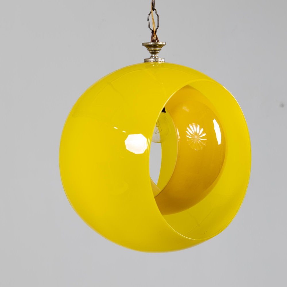 Italian Yellow Eclisse Hanging Lamp by Carlo Nason for Mazzega, 1960s