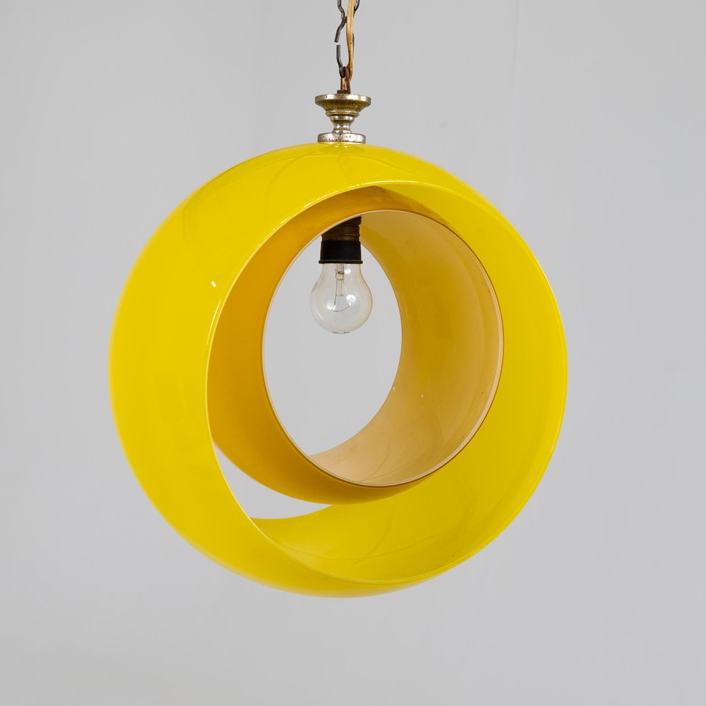 Italian Yellow Eclisse Hanging Lamp by Carlo Nason for Mazzega, 1960s