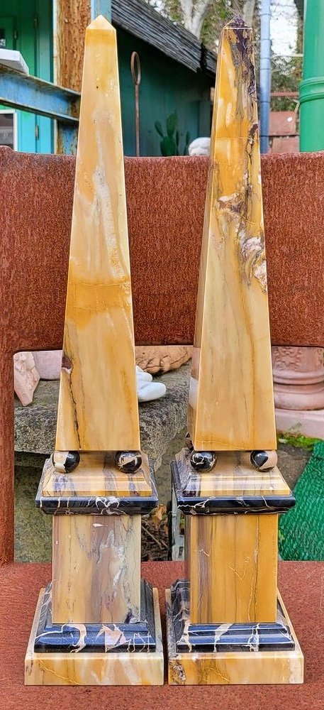 Italian Yellow Marble Obelisks, Early 20th Century, Set of 2