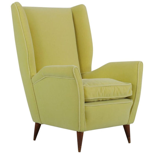 Italian Yellow Wingback Chair from I.S.A. Bergamo, 1950s