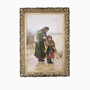 Ivan Ivanovich Tvorozhnikov, Grandmother with Granddaughter, 19th-Century, Oil on Canvas, Framed-WMV-1127728