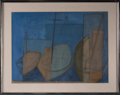 Ivan Petrovszky-Minkay, Sailboats in the Port, 1950s, Mixed Media-QOR-2023593