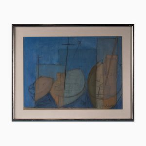 Ivan Petrovszky-Minkay, Sailboats in the Port, 1950s, Mixed Media-QOR-2023593