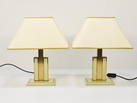 Ivory and Gilt Brass Table Lamps, Italy, 1970s, Set of 2-MWV-1740832