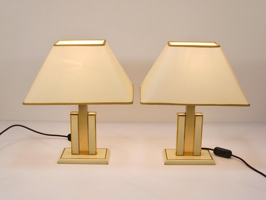 Ivory and Gilt Brass Table Lamps, Italy, 1970s, Set of 2-MWV-1740832