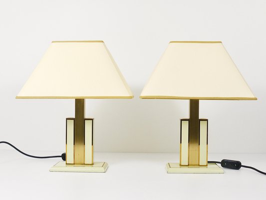 Ivory and Gilt Brass Table Lamps, Italy, 1970s, Set of 2-MWV-1740832