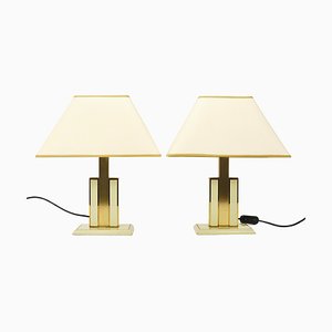 Ivory and Gilt Brass Table Lamps, Italy, 1970s, Set of 2-MWV-1740832