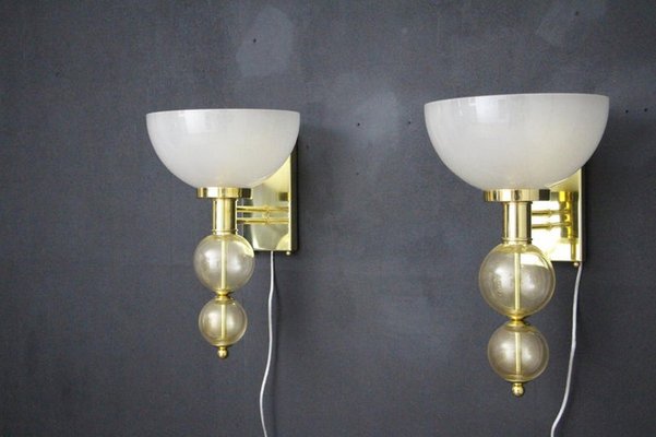 Ivory and Gold Murano Glass and Brass Cup Sconces 2000, Set of 2-YF-1420256