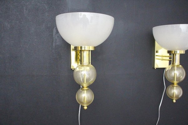 Ivory and Gold Murano Glass and Brass Cup Sconces 2000, Set of 2-YF-1420256