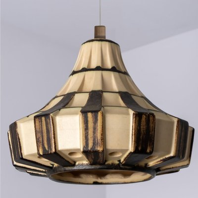 Ivory & Brown Ceramiy Trumpet Pendant Light, Denmark, 1970s-VDW-1769264