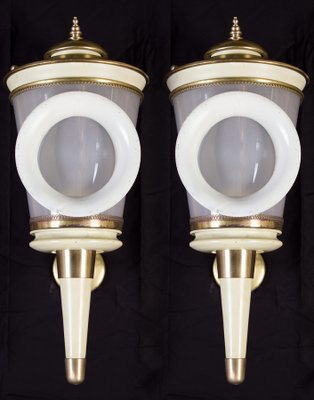 Ivory Painted and Brass Sconces or Wall Lights in the Style of Carlo Scarpa, 1940s, Set of 2-MBH-1032585