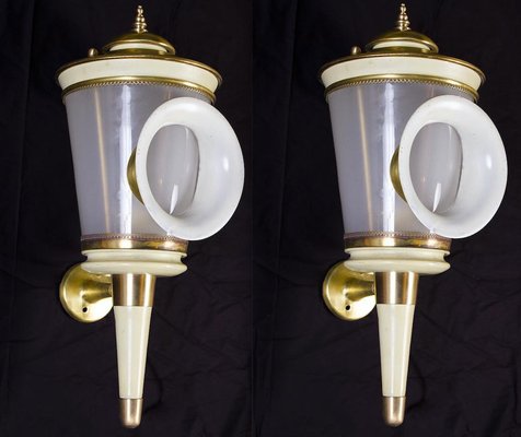 Ivory Painted and Brass Sconces or Wall Lights in the Style of Carlo Scarpa, 1940s, Set of 2-MBH-1032585