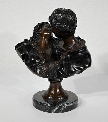 J-A. Houdon, Le Baiser Donné, Late 19th Century, Bronze-RVK-1347472