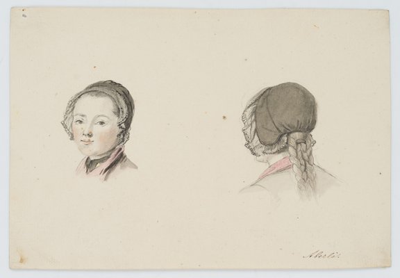 J. Aberli, Studies of a Woman with a Bonnet, 1750, Watercolor-OJR-1273249