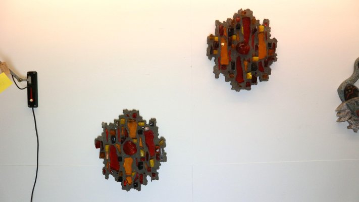 J Avoinet, Wall Artworks, 1960s, Glass Shard and Cement, Set of 2-DT-2026112