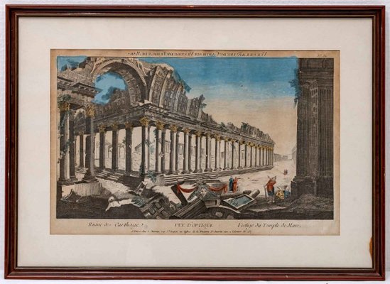 J. Chereau, The Ruins of Carthage, Remains of the Temple of Mars, 18th Century, Watercolor Etching-UQL-1723813