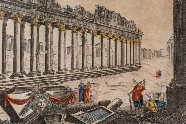 J. Chereau, The Ruins of Carthage, Remains of the Temple of Mars, 18th Century, Watercolor Etching-UQL-1723813