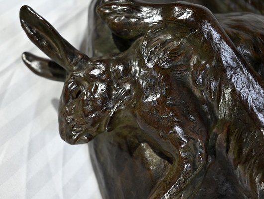 J-E. Masson, The Dog with a Hare, Early 1900s, Bronze-RVK-1724912