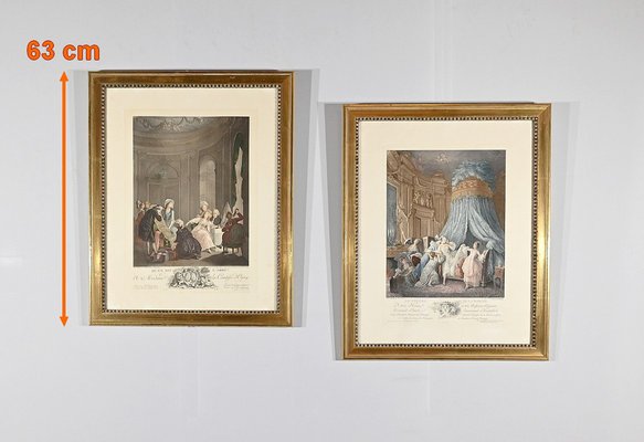 J.M. Moreau Le Jeune and N. De Launay, 1900, Color Engravings, Framed, Set of 2-RVK-1762854