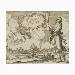 J. Meyer, Flag Bearer in Front of City Veduta, 17th-Century, Etching-OJR-1273478