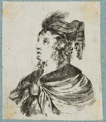 J. Meyer, Looking up Lady With Feather Plaster, 17th-Century, Etching-OJR-1273458