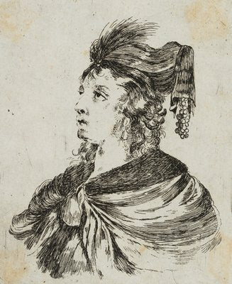 J. Meyer, Looking up Lady With Feather Plaster, 17th-Century, Etching-OJR-1273458