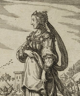 J. Meyer, Noble Woman in Front of Battle Scene, 17th-Century, Etching-OJR-1273389