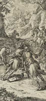 J. Meyer, Rider Assault on Forest Path, 17th-Century, Etching-OJR-1273460