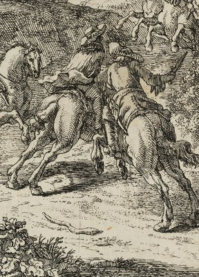 J. Meyer, Rider Assault on Forest Path, 17th-Century, Etching-OJR-1273460