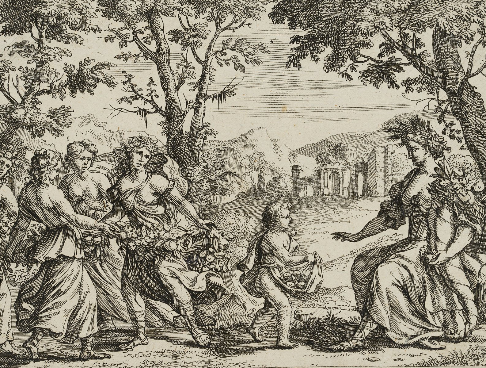 J. Meyer, Sitting Ceres With Cornucopia, Allegory of Fertility, 17th-Century, Etching-OJR-1273470