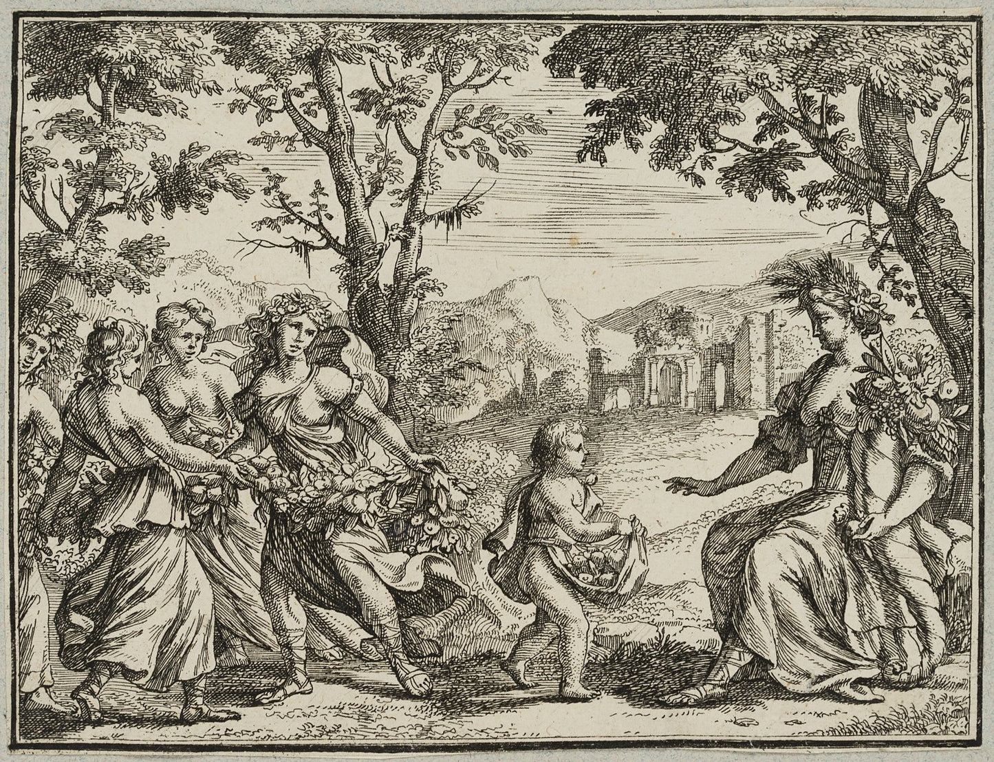 J. Meyer, Sitting Ceres With Cornucopia, Allegory of Fertility, 17th-Century, Etching