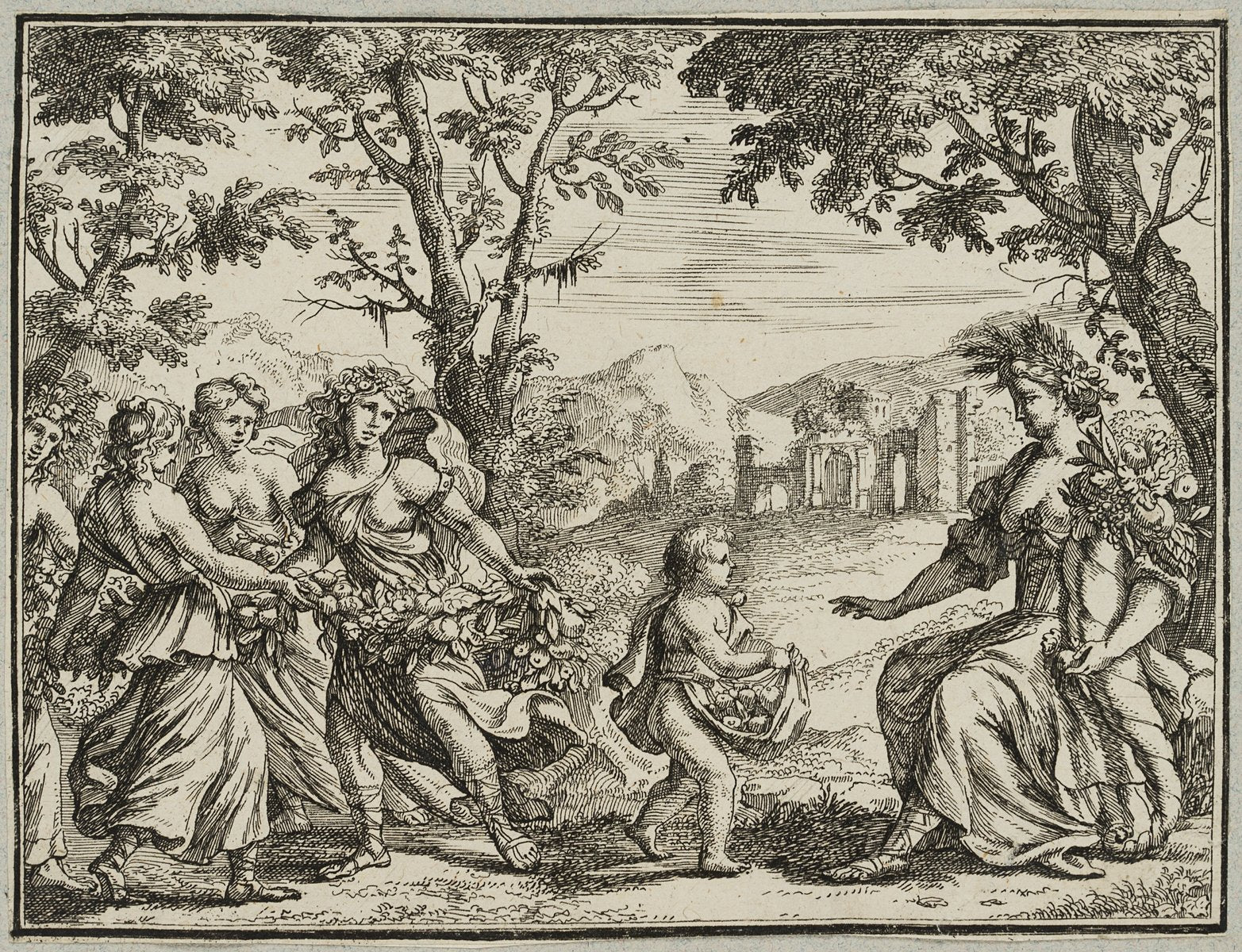 J. Meyer, Sitting Ceres With Cornucopia, Allegory of Fertility, 17th-Century, Etching-OJR-1273470