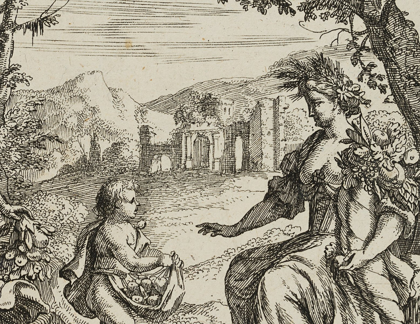 J. Meyer, Sitting Ceres With Cornucopia, Allegory of Fertility, 17th-Century, Etching-OJR-1273470