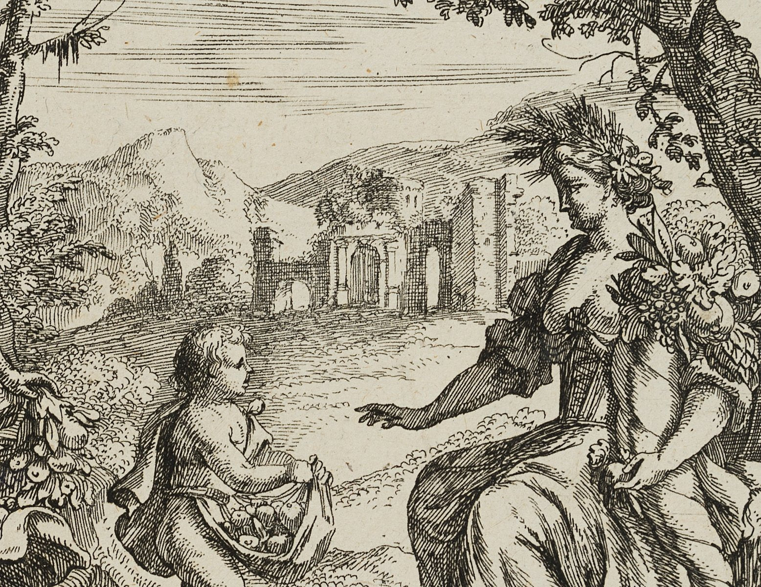 J. Meyer, Sitting Ceres With Cornucopia, Allegory of Fertility, 17th-Century, Etching