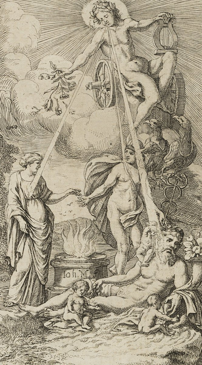 J. Meyer, Symbol of the Chest, Apollo on the Chariot, 17th-Century, Etching