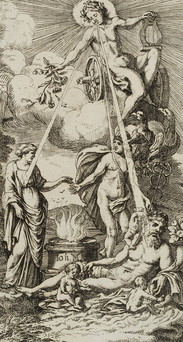 J. Meyer, Symbol of the Chest, Apollo on the Chariot, 17th-Century, Etching