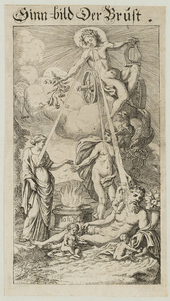 J. Meyer, Symbol of the Chest, Apollo on the Chariot, 17th-Century, Etching